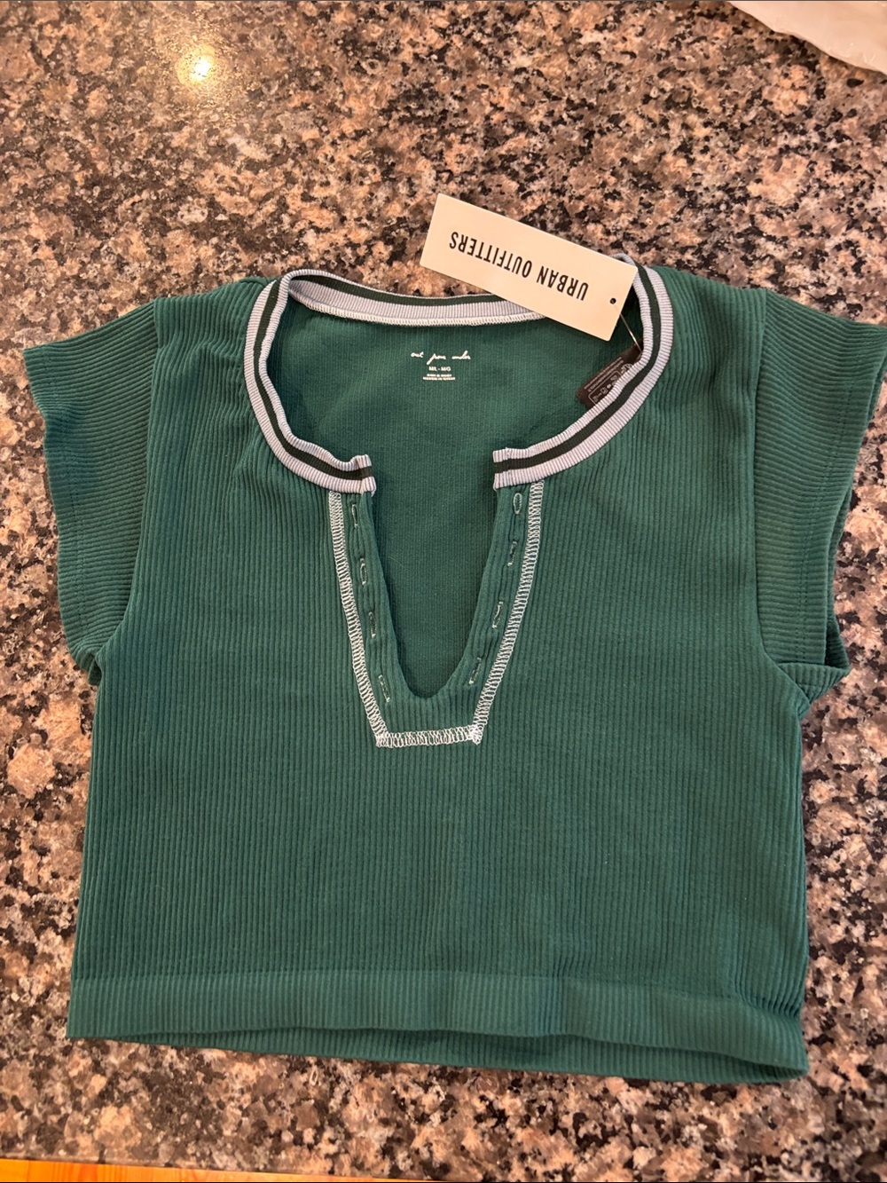 Urban Outfitters Dark Green Ribbed crop Top with Contrast Trim Girls M
